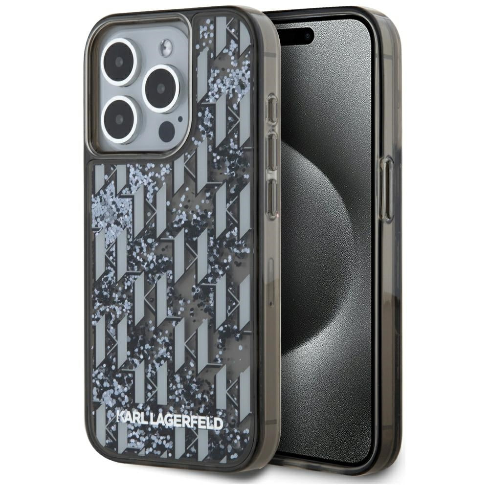 Karl Lagerfeld blizgus dėklas iPhone 15 Pro Max – juodas