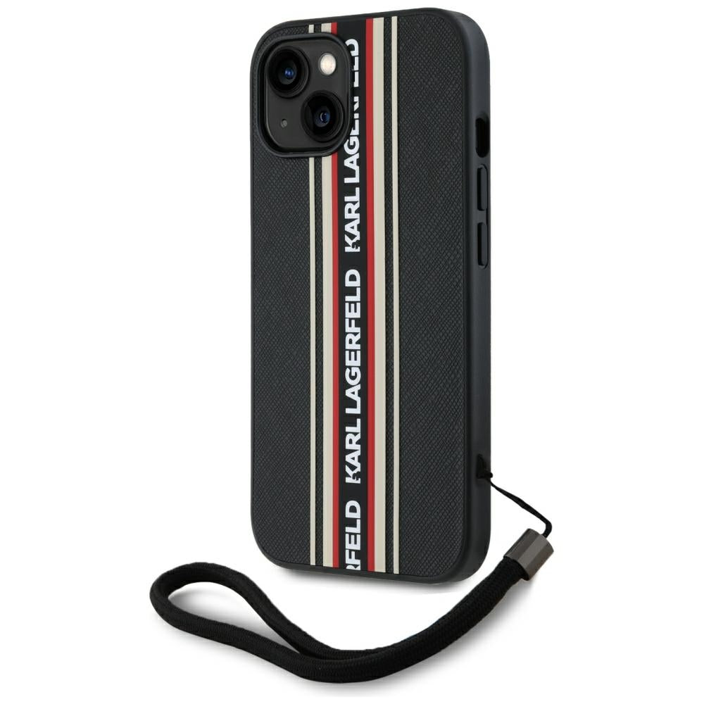 Karl Lagerfeld dėklas iPhone 15 – raudonas su virvele