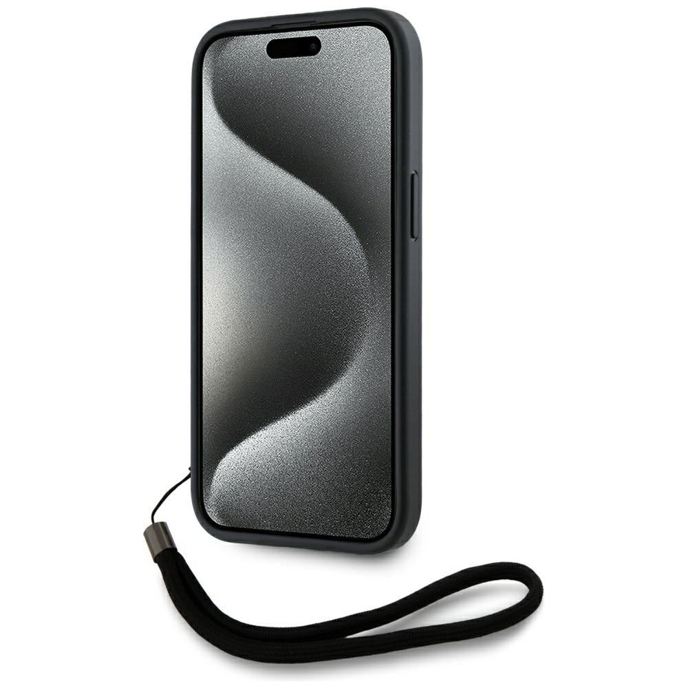 Karl Lagerfeld dėklas iPhone 15 – raudonas su virvele