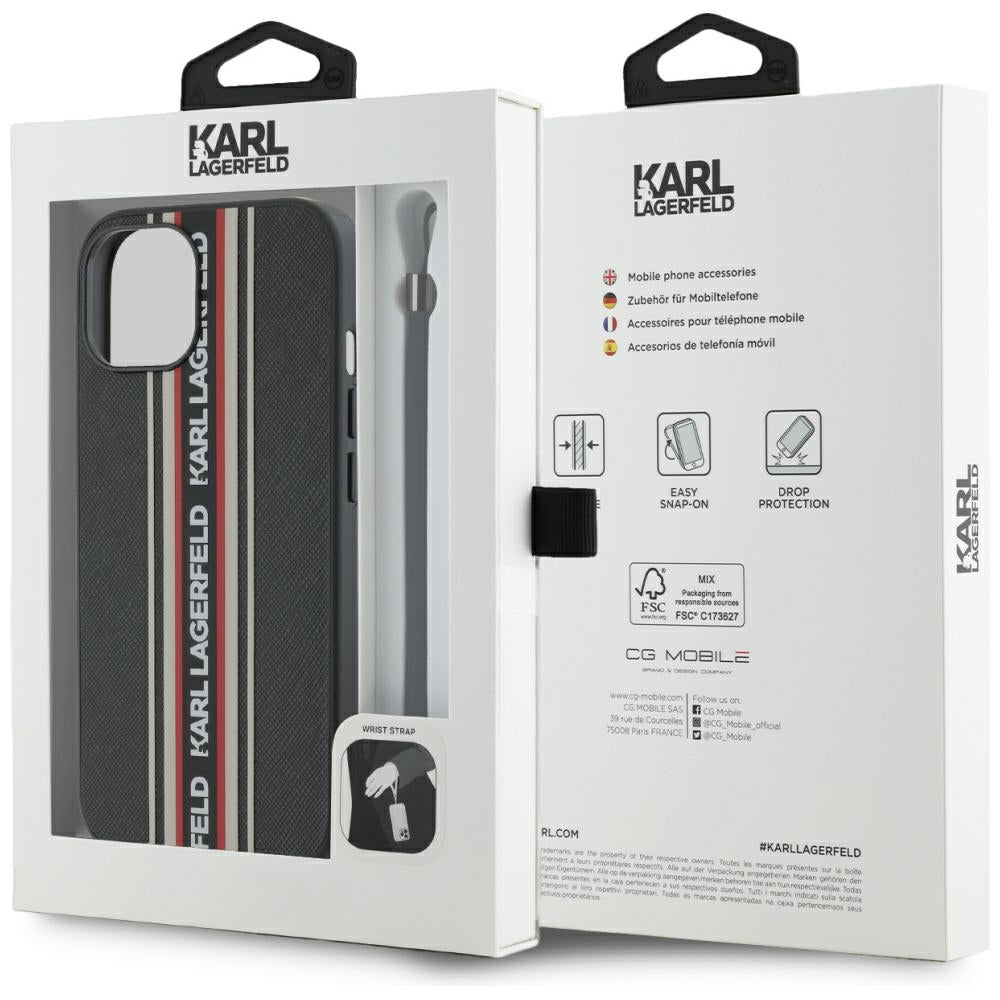 Karl Lagerfeld dėklas iPhone 15 – raudonas su virvele