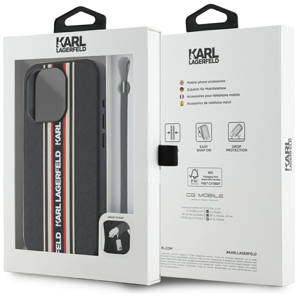 Karl Lagerfeld dėklas iPhone 15 Pro – raudonas su virvute