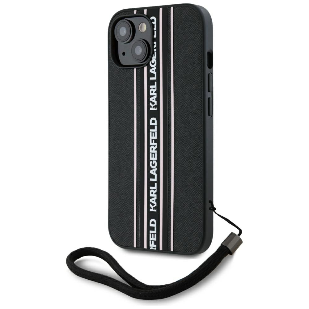 Karl Lagerfeld dėklas iPhone 15 – rožinis su virvele