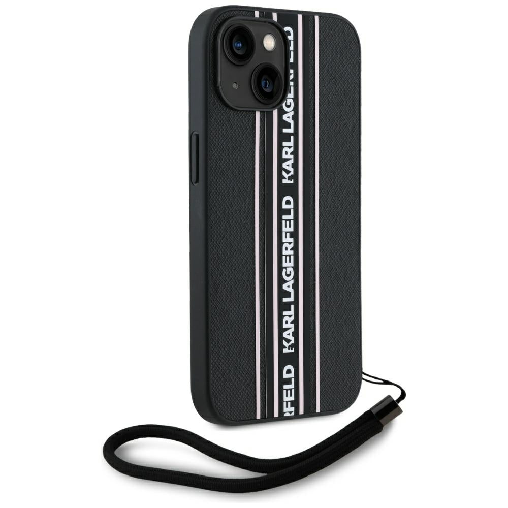 Karl Lagerfeld dėklas iPhone 15 – rožinis su virvele