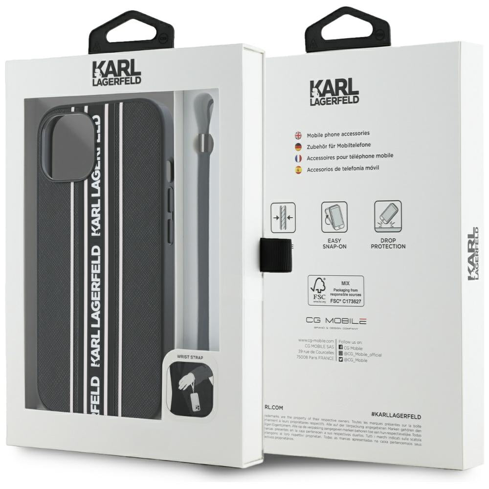 Karl Lagerfeld dėklas iPhone 15 – rožinis su virvele