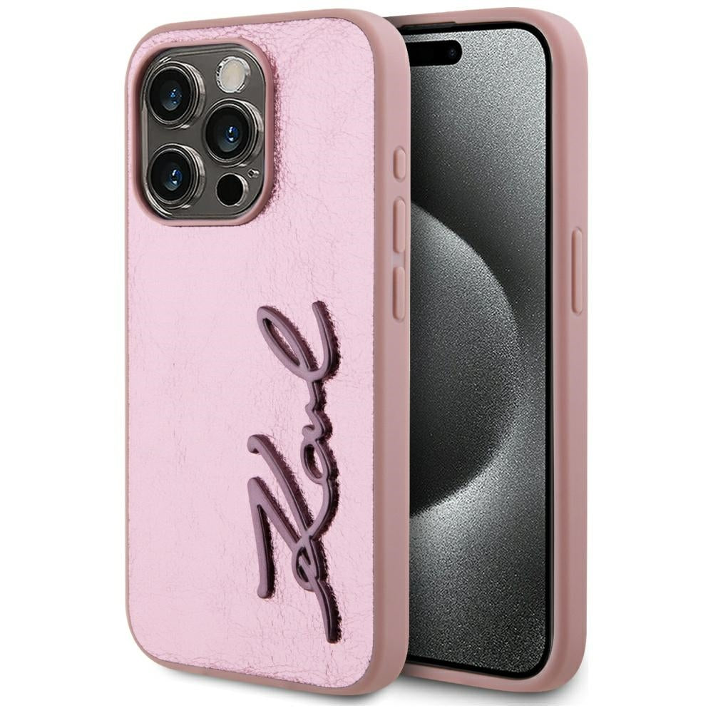 Karl Lagerfeld dėklas iPhone 15 Pro – rožinis