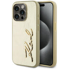 Karl Lagerfeld Wrinkled Metal Signature dėklas iPhone 15 Pro – auksinis -- iPhone 15 Pro