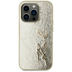 Karl Lagerfeld Wrinkled Metal Signature dėklas iPhone 15 Pro – auksinis -- iPhone 15 Pro