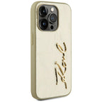 Karl Lagerfeld Wrinkled Metal Signature dėklas iPhone 15 Pro – auksinis -- iPhone 15 Pro