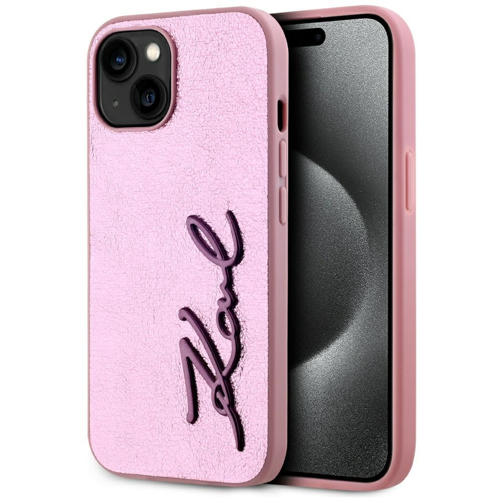 Karl Lagerfeld eko odos dėklas iPhone 15 – rožinis