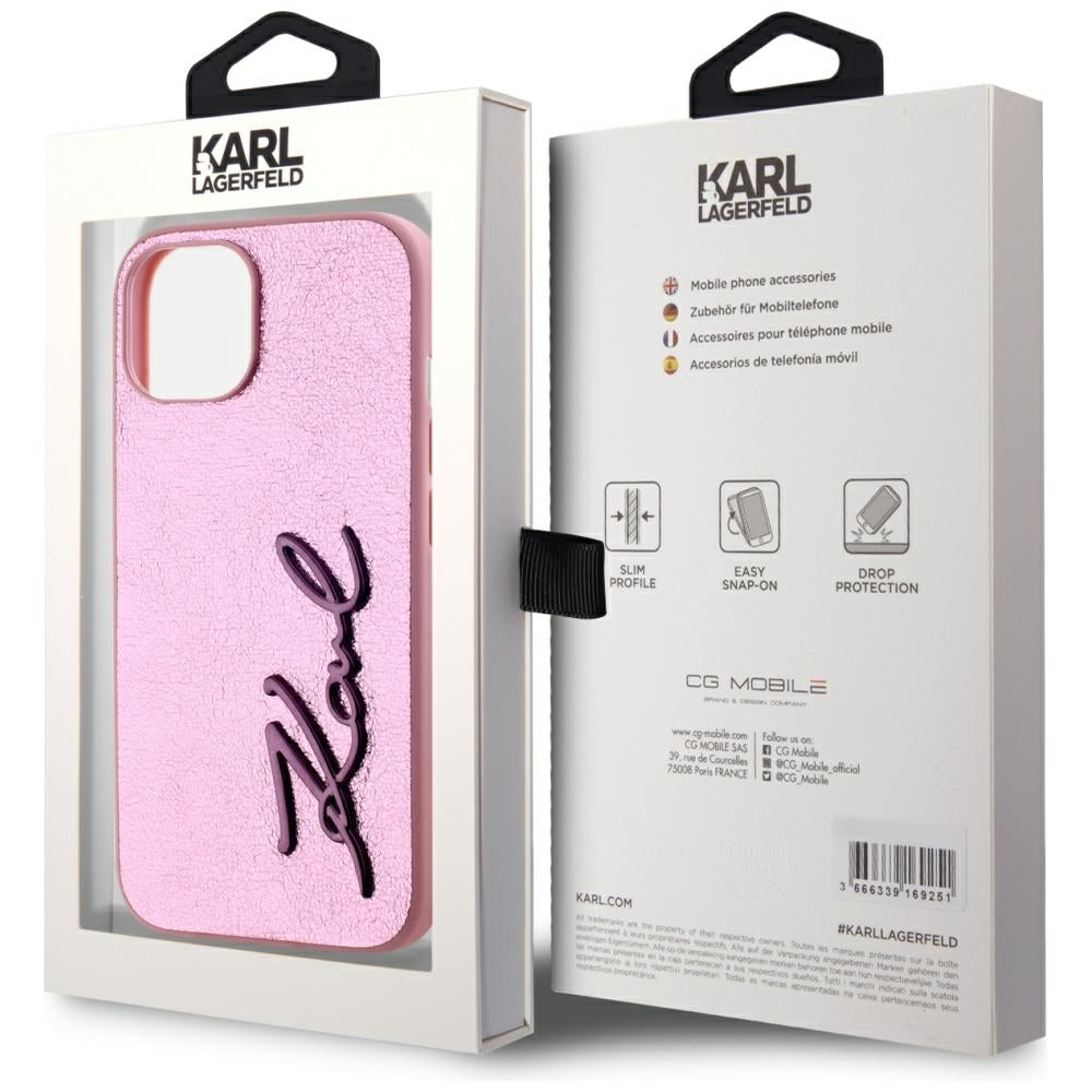 Karl Lagerfeld eko odos dėklas iPhone 15 – rožinis