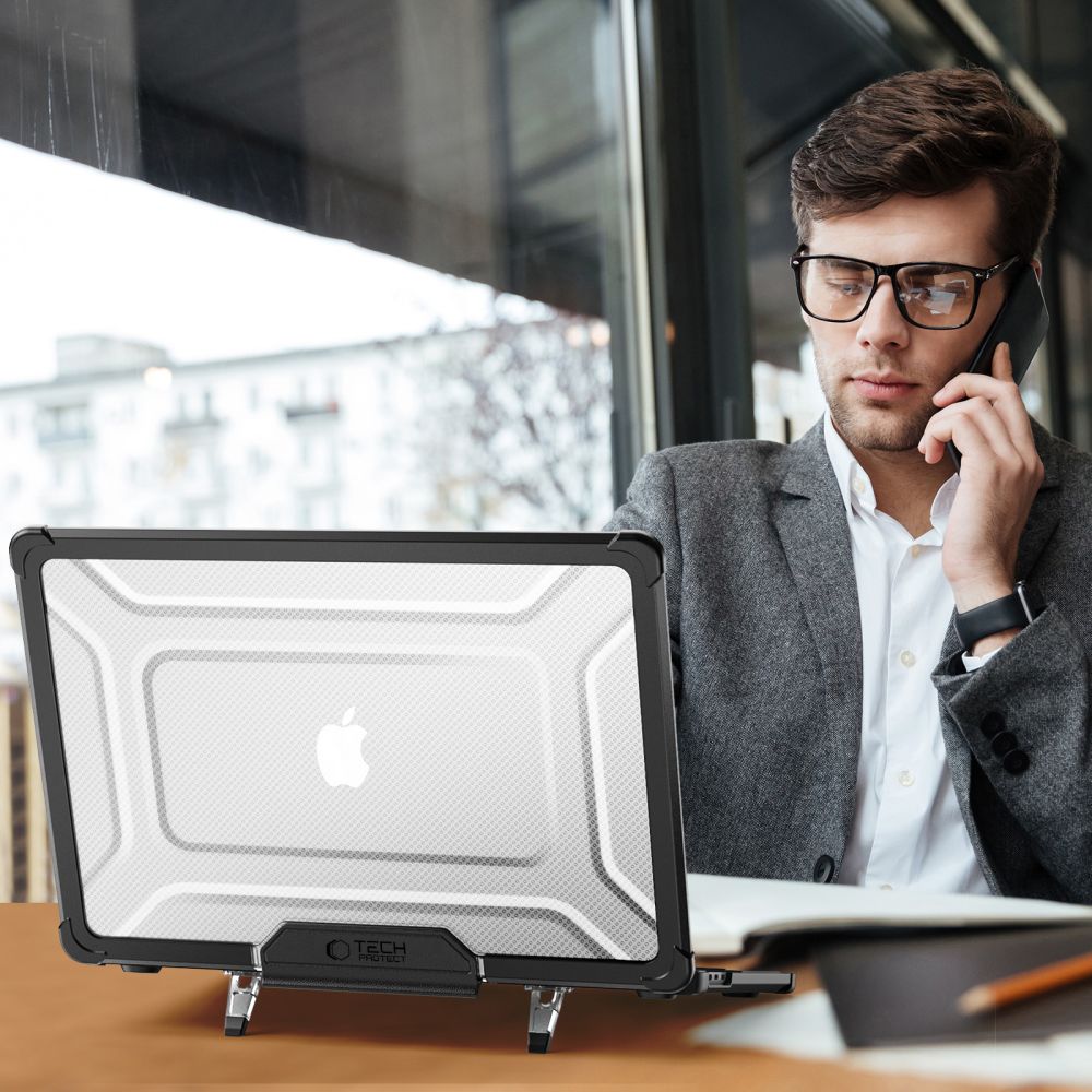 Tech-Protect SmartShell Pro dėklas, skirtas MacBook Air 13" 2023-2025 M2 / M3 / M4 - skaidrus ir juodas -- Cell phone...