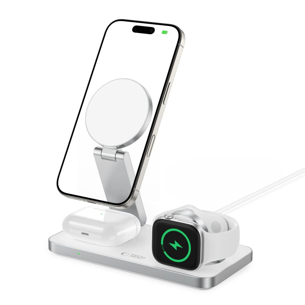 Tech-Protect QI15W-A47 MagSafe 3in1 indukcinis įkroviklis + USB-C laidas - baltas -- Cell phone chargers