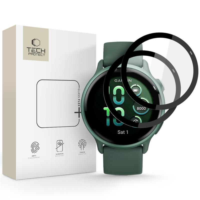 Tech-Protect Glass Flex+ stiklas Garmin Vivoactive 6 – juodas, 2 vnt. -- Garmin Vivoactive 6