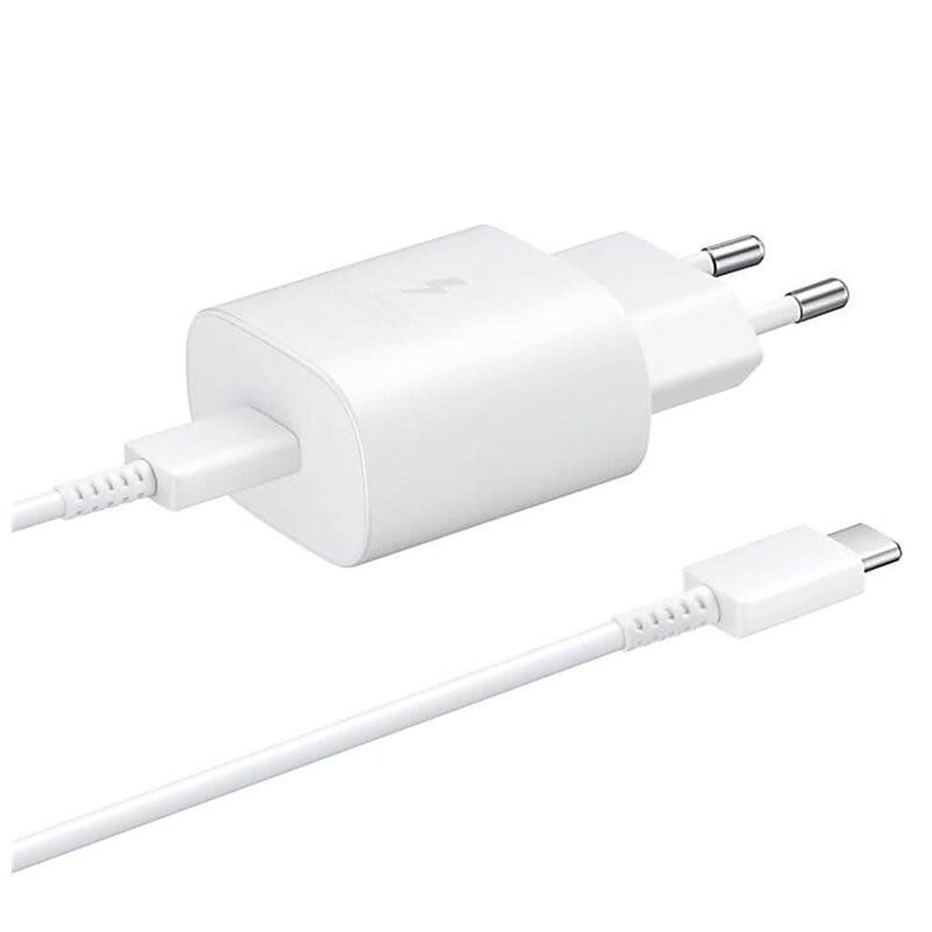 Samsung 25W EP-TA800EWE USB-C sieninis įkroviklis su Samsung EP-DA705BWE USB-C / USB-C laidu (replacement packaging) - baltas
