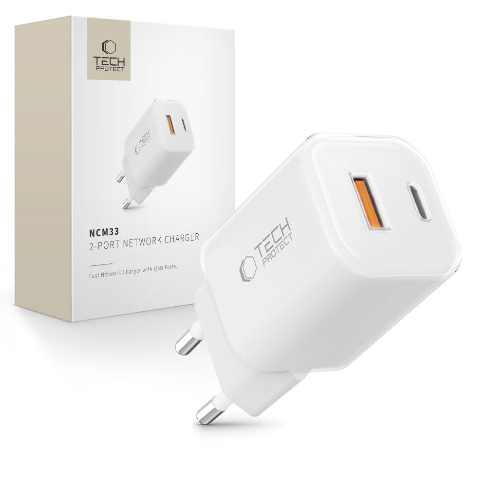 Tech-Protect NCM33W 2 jungčių PD33W/QC3.0 sieninis įkroviklis - baltas -- Cell phone chargers
