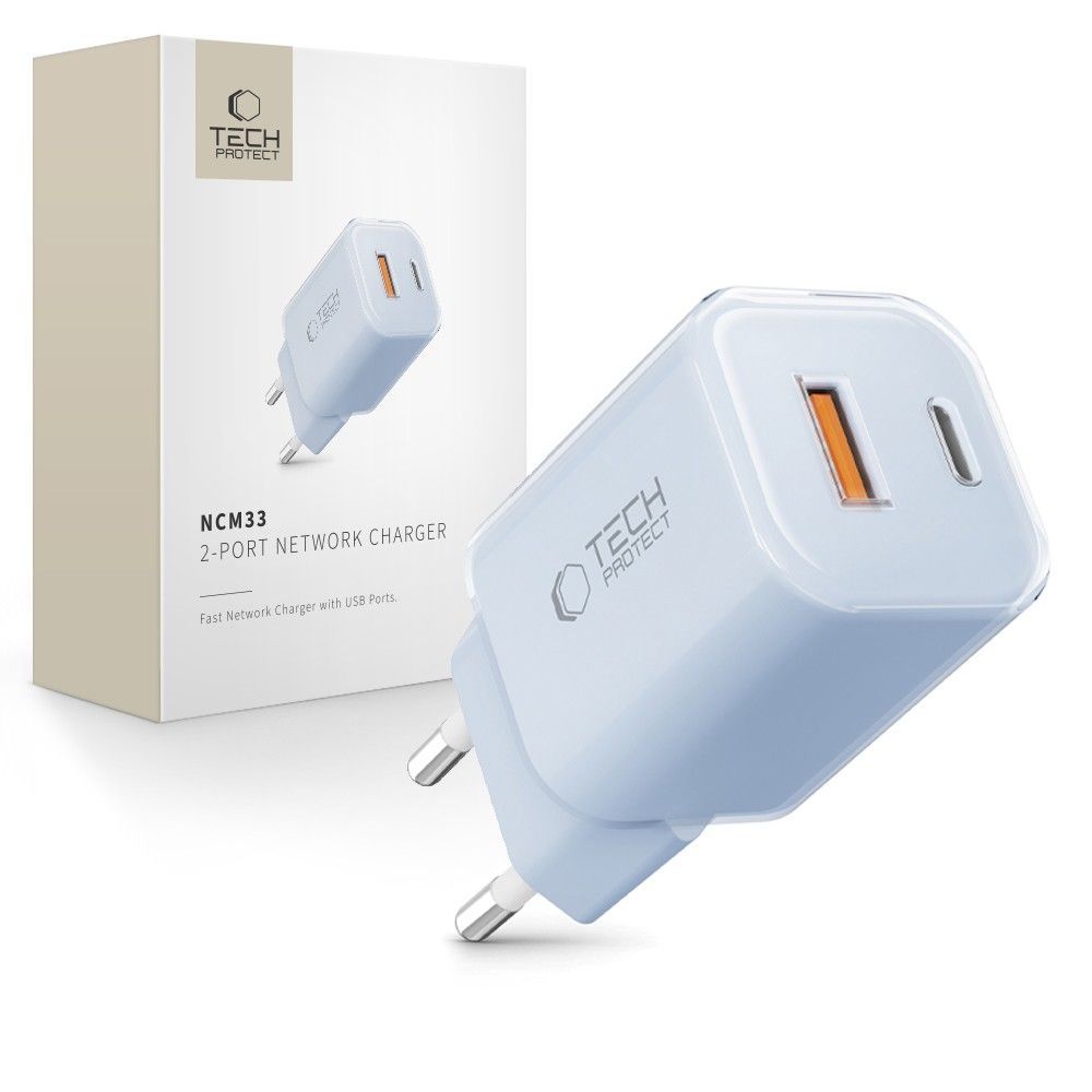 Tech-Protect NCM33W 2 jungčių PD33W/QC3.0 sieninis įkroviklis - mėlynas -- Cell phone chargers
