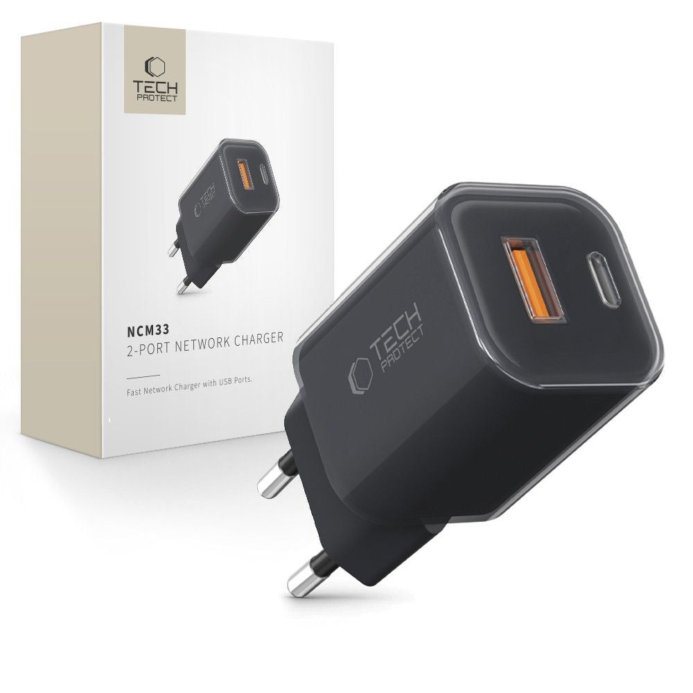Tech-Protect NCM33W 2 jungčių PD33W/QC3.0 sieninis įkroviklis - juodas -- Cell phone chargers