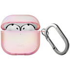 Uniq Iridescia dėklas AirPods 4 su karabinu – rožinis