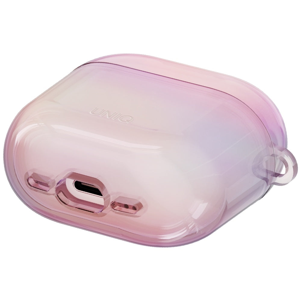 Uniq Iridescia dėklas AirPods 4 su karabinu – rožinis