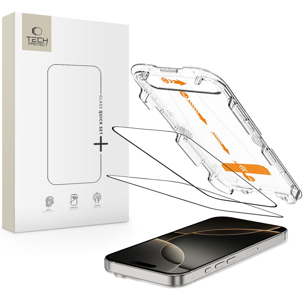 Tech-Protect Quick Set+ grūdintas stiklas iPhone 16 Pro (2 vnt.) -- iPhone 16 Pro