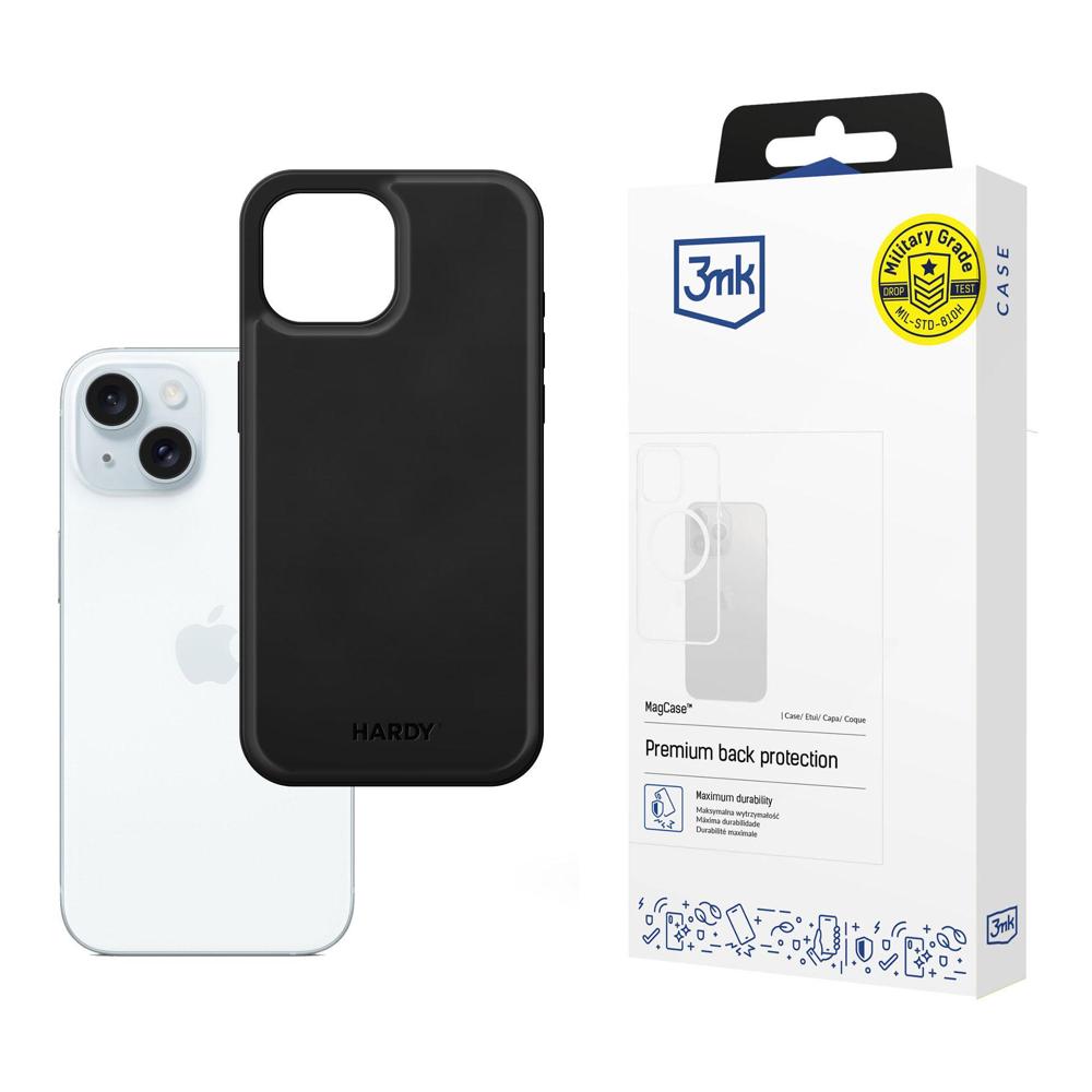 3mk Hardy Apple Silky Leather MagCase, skirtas Apple iPhone 15 - juodas