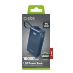 SBS išorinė baterija 10000 mAh 20W su integruotu USB-C laidu ir skaitmeniniu ekranu tamsiai pilka