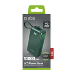 SBS išorinė baterija 10000 mAh 20W su integruotu USB-C laidu ir skaitmeniniu ekranu žalia
