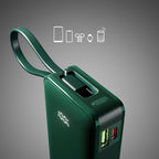 SBS išorinė baterija 10000 mAh 20W su integruotu USB-C laidu ir skaitmeniniu ekranu žalia