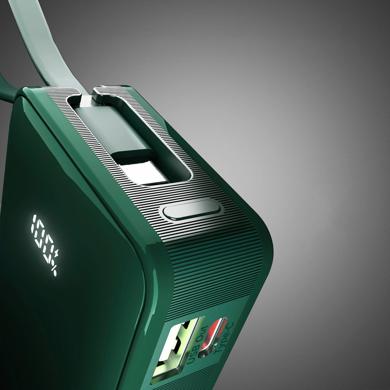 SBS išorinė baterija 10000 mAh 20W su integruotu USB-C laidu ir skaitmeniniu ekranu žalia
