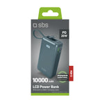 SBS išorinė baterija 10000 mAh 20W su integruotu USB-C laidu ir skaitmeniniu ekranu pilka
