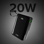 SBS išorinė baterija 20000 mAh 20W su integruotu USB-C laidu ir skaitmeniniu ekranu juoda