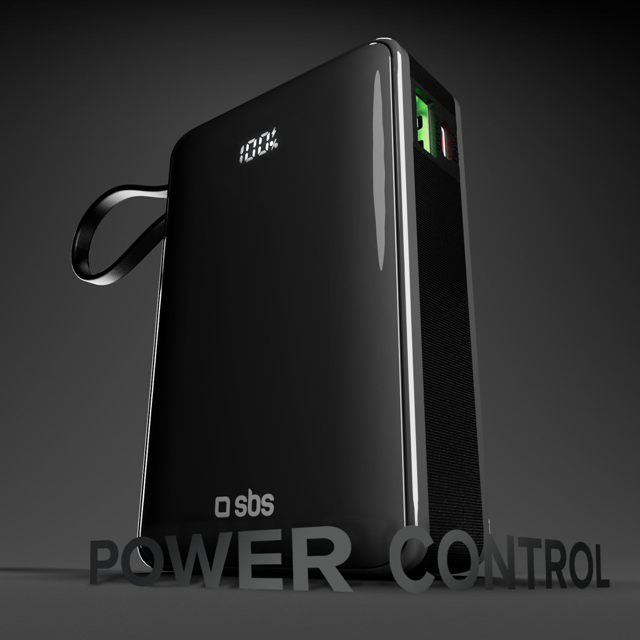 SBS išorinė baterija 20000 mAh 20W su integruotu USB-C laidu ir skaitmeniniu ekranu juoda