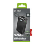 SBS išorinė baterija 10000 mAh 20W su integruotu USB-C laidu ir skaitmeniniu ekranu juoda