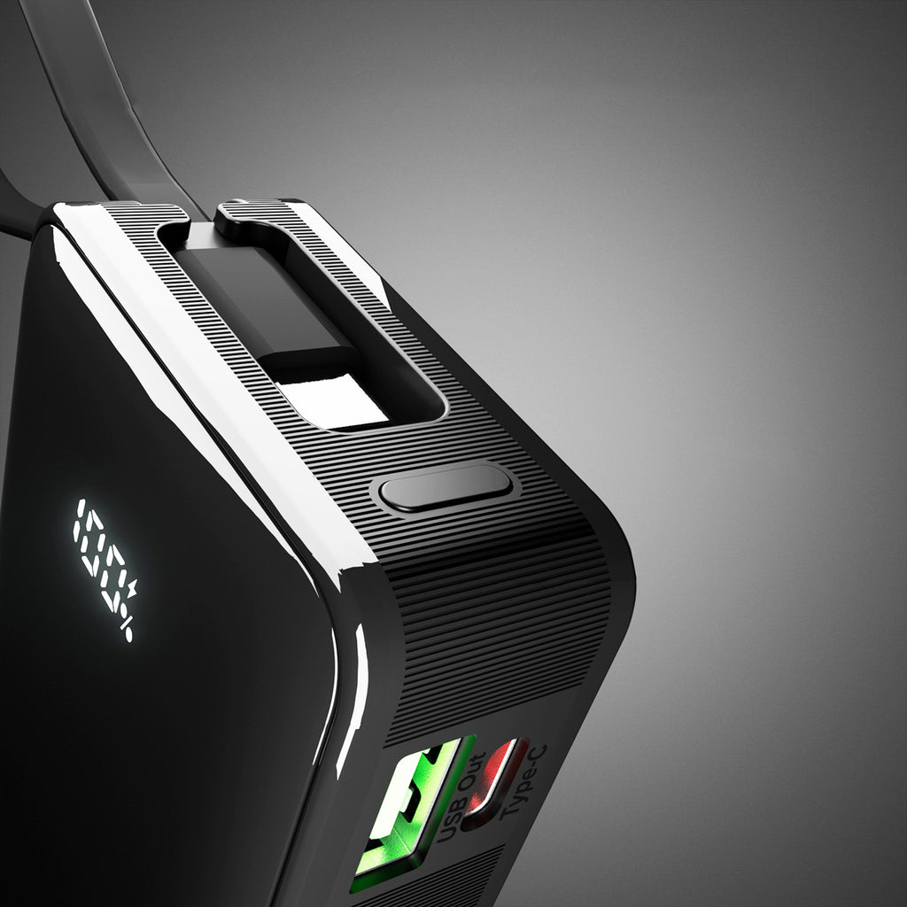 SBS išorinė baterija 10000 mAh 20W su integruotu USB-C laidu ir skaitmeniniu ekranu juoda