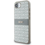 DKNY Mono Stripe & Metal Logo dėklas iPhone 16e – smėlinis