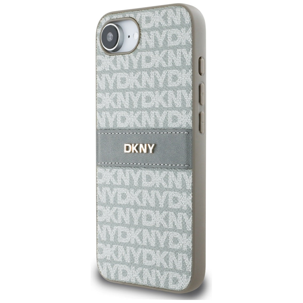 DKNY Mono Stripe & Metal Logo dėklas iPhone 16e – smėlinis