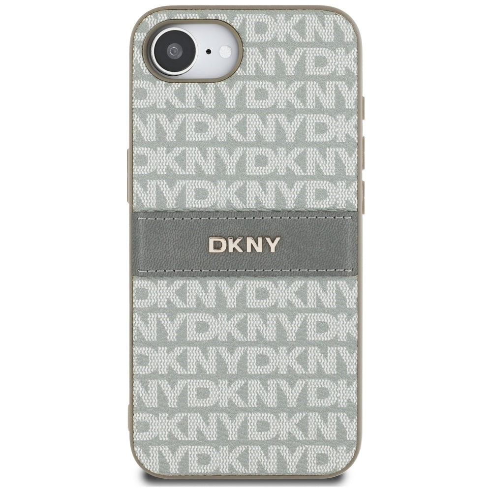 DKNY Mono Stripe & Metal Logo dėklas iPhone 16e – smėlinis