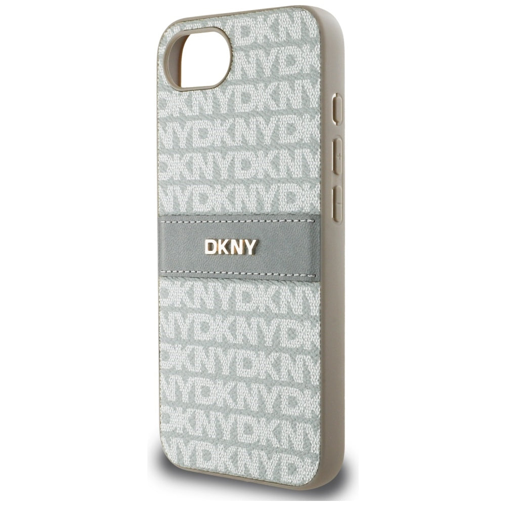 DKNY Mono Stripe & Metal Logo dėklas iPhone 16e – smėlinis