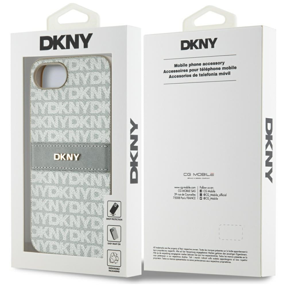 DKNY Mono Stripe & Metal Logo dėklas iPhone 16e – smėlinis
