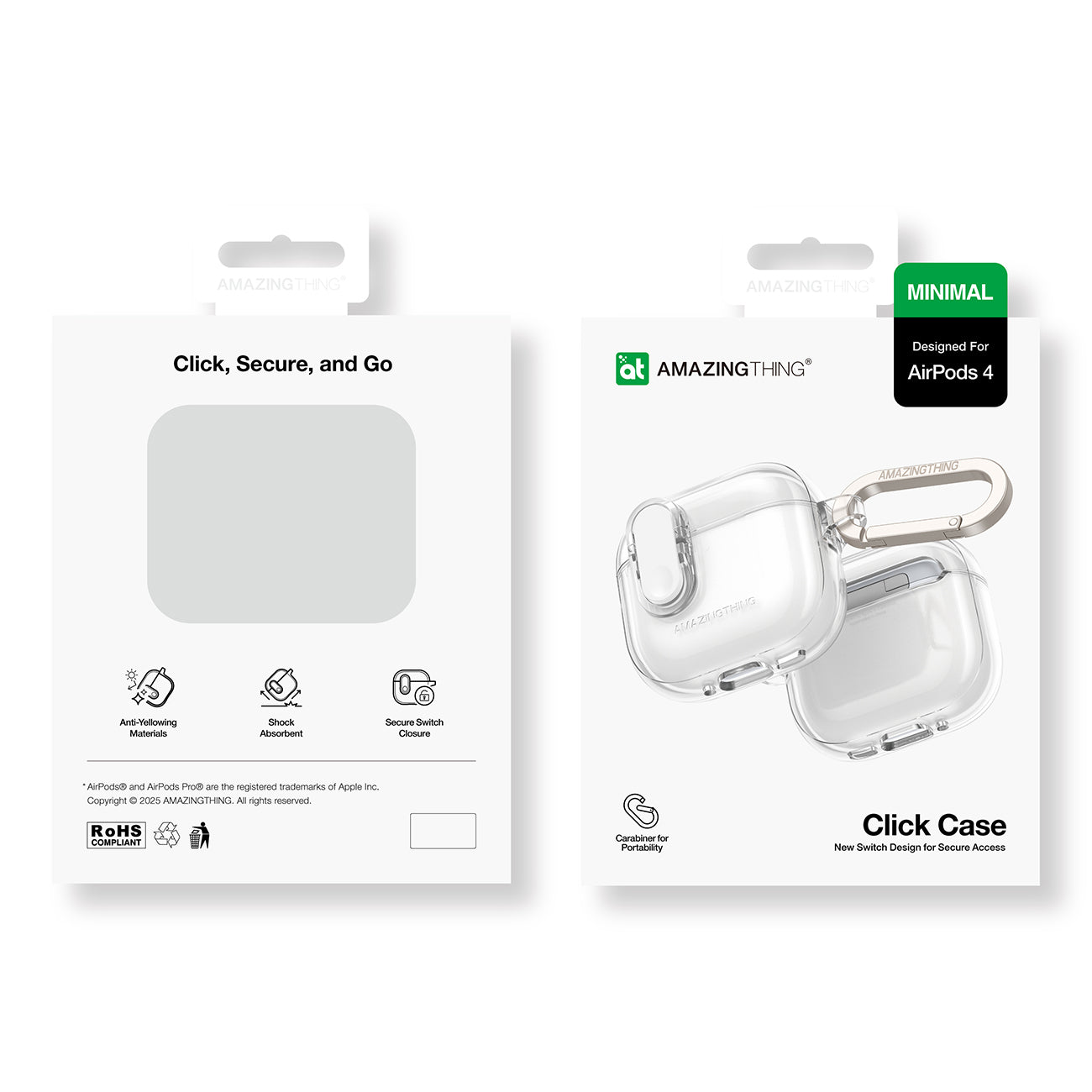 Minimalus „AmazingThing“ dėklas, skirtas „AirPods“ 4 – skaidrus