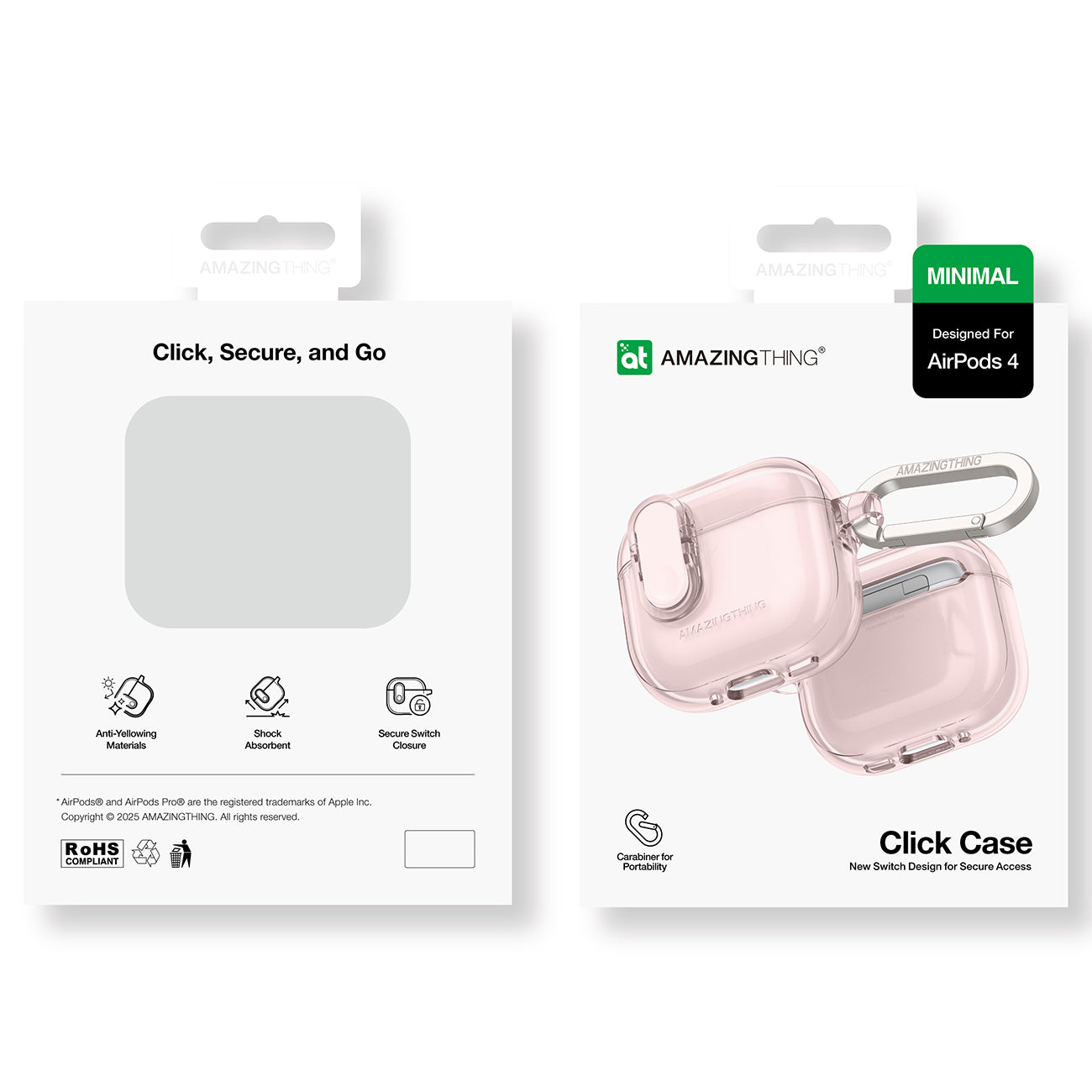 Minimalus „AmazingThing“ dėklas, skirtas „AirPods“ 4 – rožinis