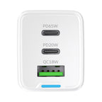 Wozinsky GaN 65W įkroviklis su USB-A 2xUSB-C jungtimis su 65W USB-C laidu - baltas
