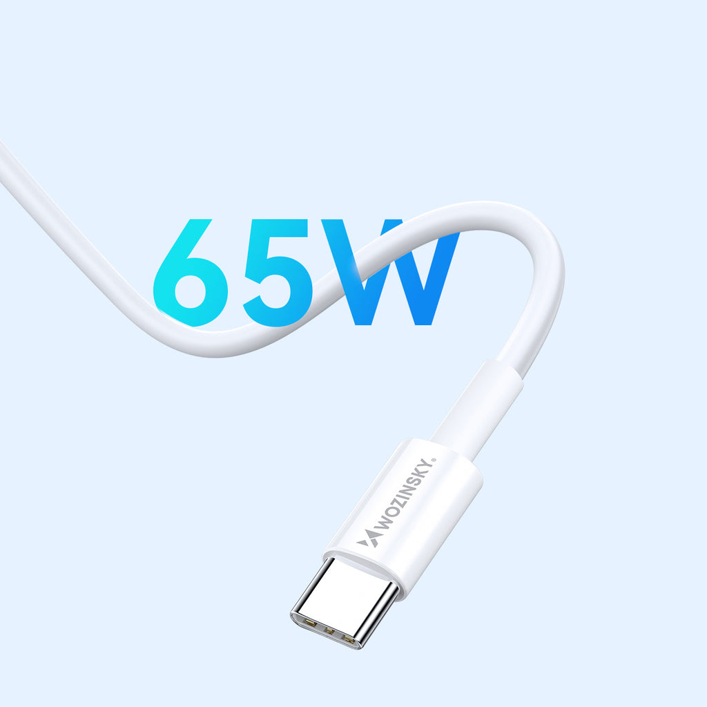 Wozinsky GaN 65W įkroviklis su USB-A 2xUSB-C jungtimis su 65W USB-C laidu - baltas