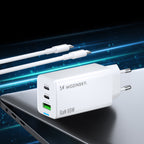 Wozinsky GaN 65W įkroviklis su USB-A 2xUSB-C jungtimis su 65W USB-C laidu - baltas