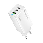 Wozinsky GaN 65W įkroviklis su USB-A 2xUSB-C jungtimis su 65W USB-C laidu - baltas