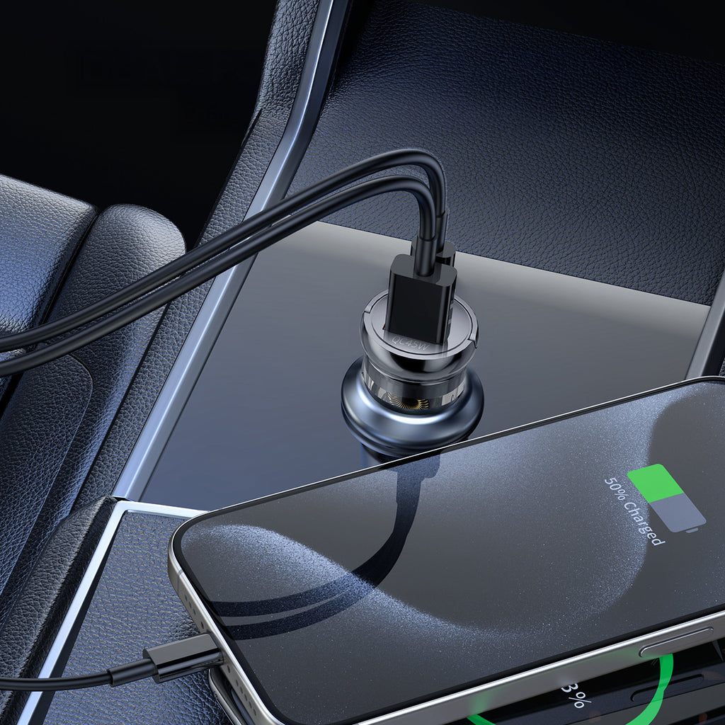 Wozinsky automobilių įkroviklis 65W USB-C PD 65W / USB-A 45W QC 3.0, juodas