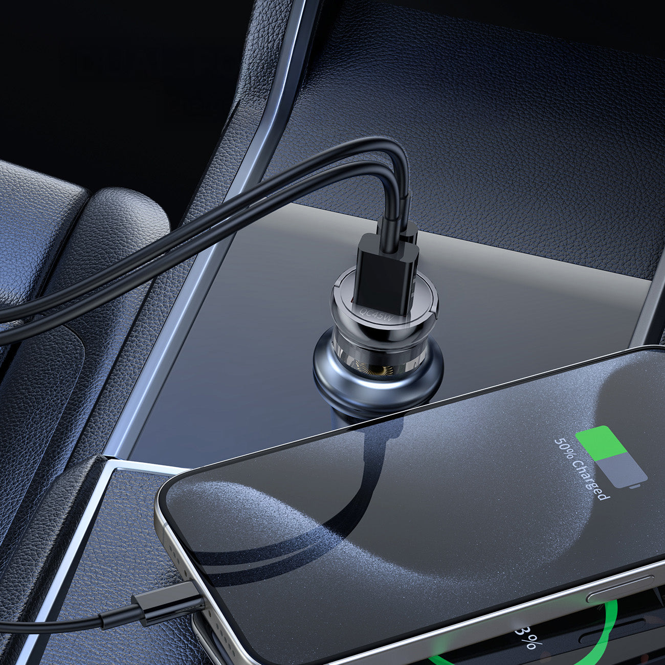 Wozinsky automobilių įkroviklis 65W USB-C PD 65W / USB-A 45W QC 3.0, juodas