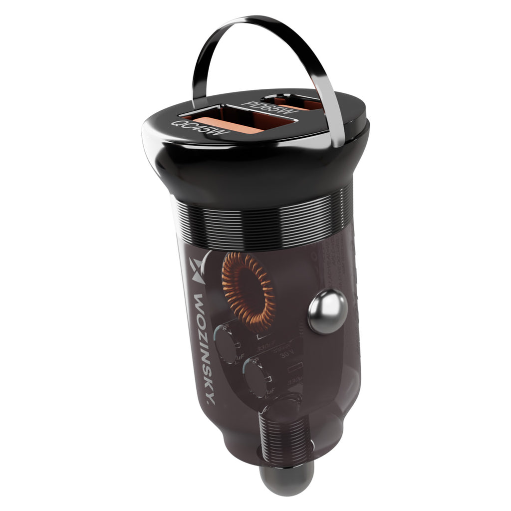 Wozinsky automobilių įkroviklis 65W USB-C PD 65W / USB-A 45W QC 3.0, juodas