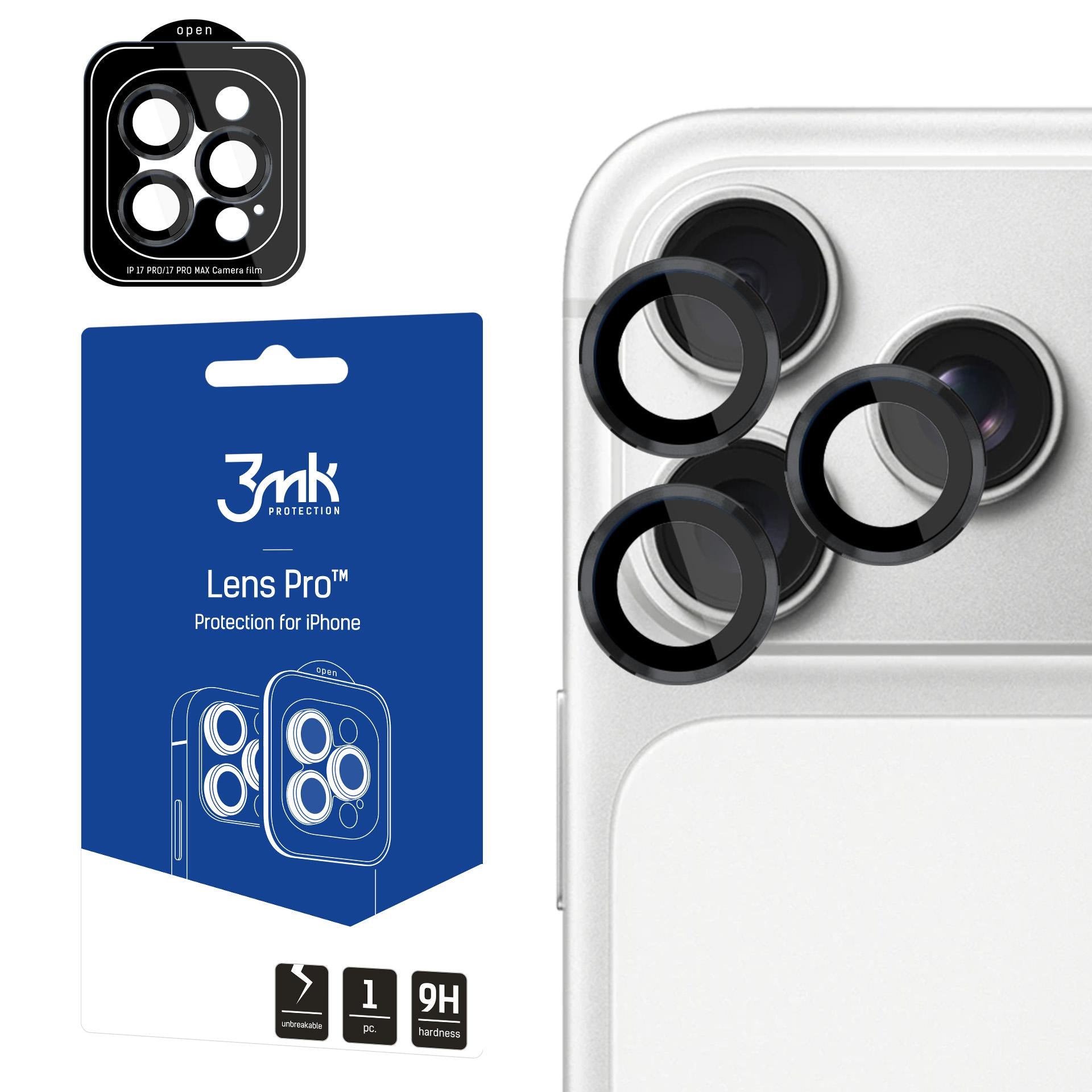 3mk Lens Protection Pro fotoaparato objektyvo stiklas, skirtas Apple iPhone 17 Pro /17 Pro Max – juodas
