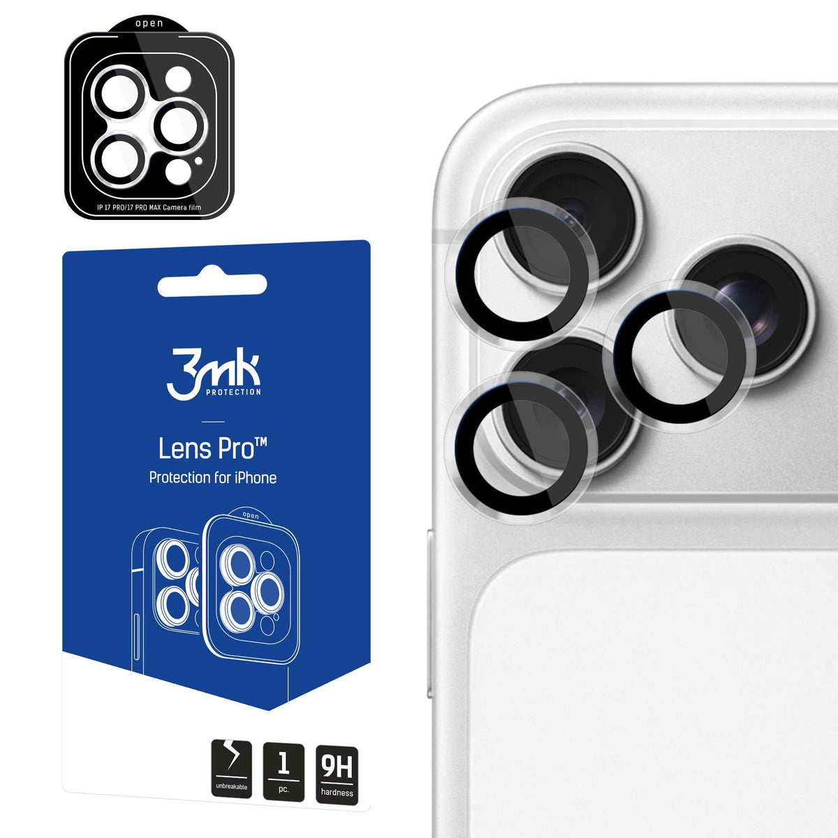 3mk Lens Protection Pro fotoaparato objektyvo stiklas, skirtas Apple iPhone 17 Pro /17 Pro Max – skaidrus
